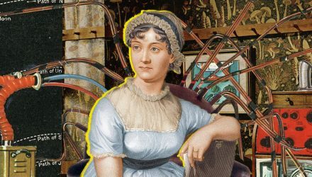 Jane Austen portrait among wires