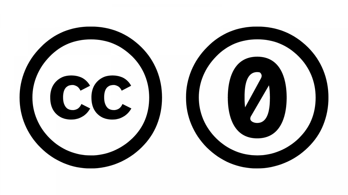 黑色的CC和并排CC0标志。