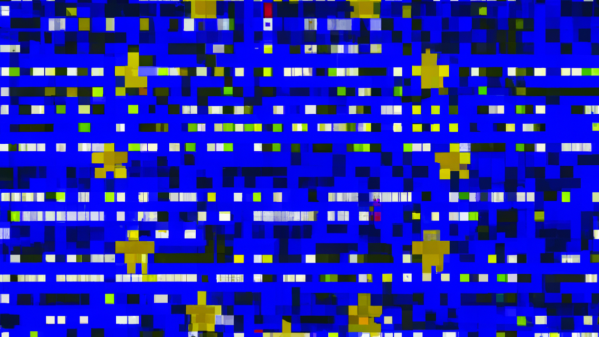 欧盟大量像素化蓝色标记的像素相对分散在不同的颜色。