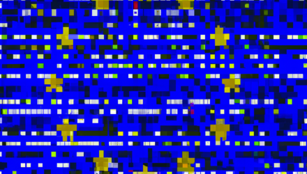 欧盟大量像素化蓝色标记的像素相对分散在不同的颜色。
